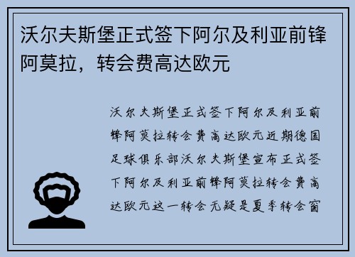 沃尔夫斯堡正式签下阿尔及利亚前锋阿莫拉，转会费高达欧元